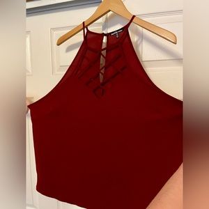 Charlotte Russe Burgundy Top, Lattice Front 3X